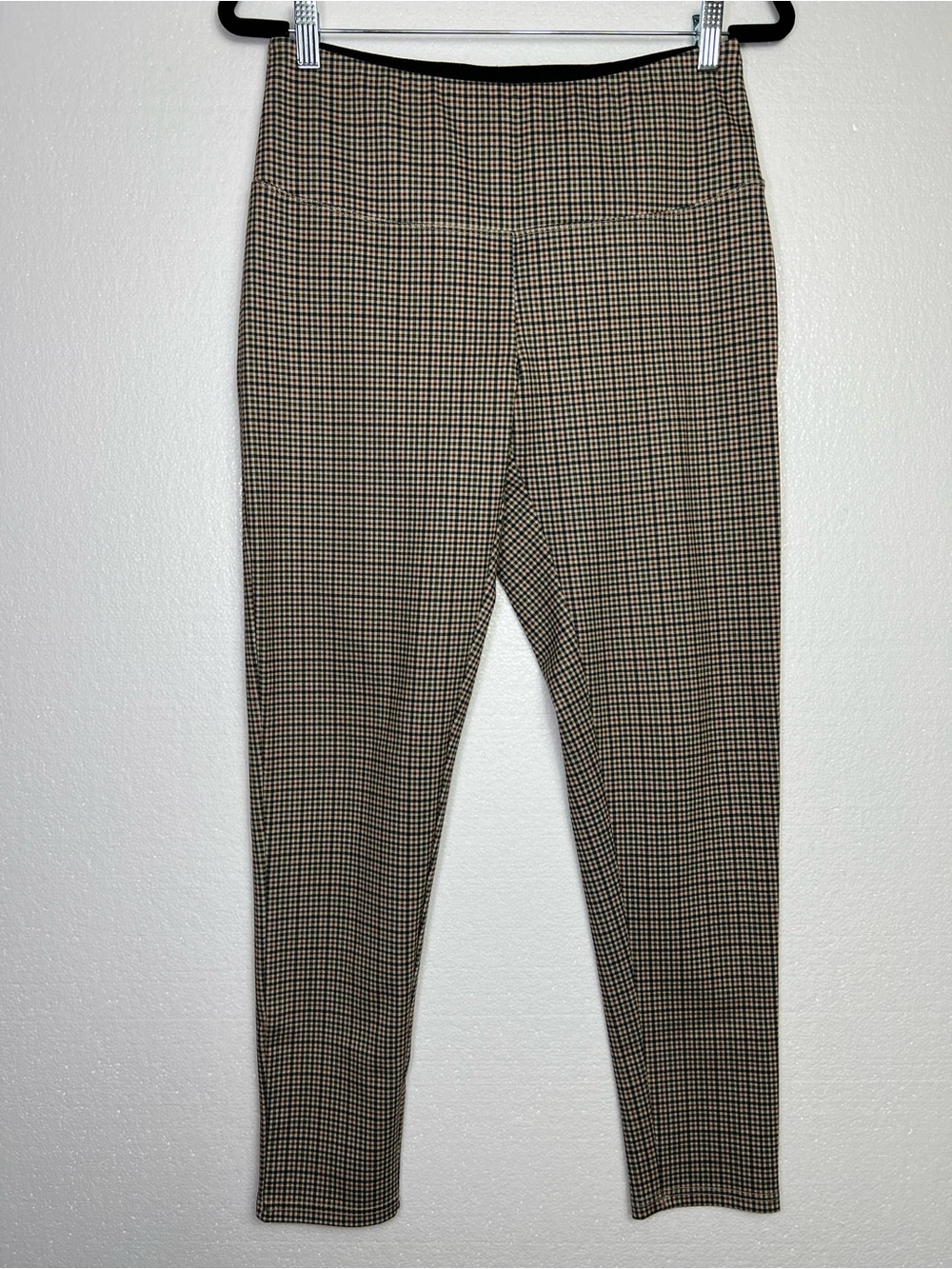 Per Se Tummy Control Leggings l M Plaid Stretch Pull On Pants Brown Checkered